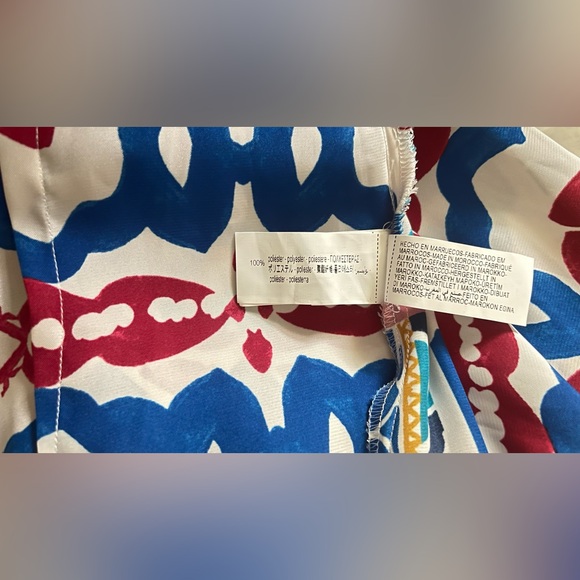 NEW Zara Satin Effect Abstract Print Wide Leg Jumpsuit Blue Yellow Red Small - Picture 10 of 10